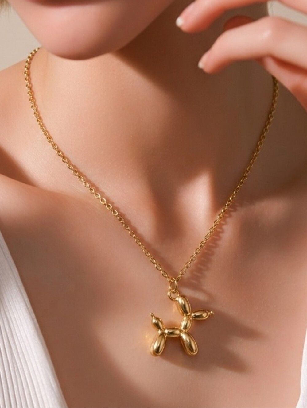 Gold Balloon Dog Pendant Necklace Stainless Steel Cute Pop Art Jewelry Y2K Gift